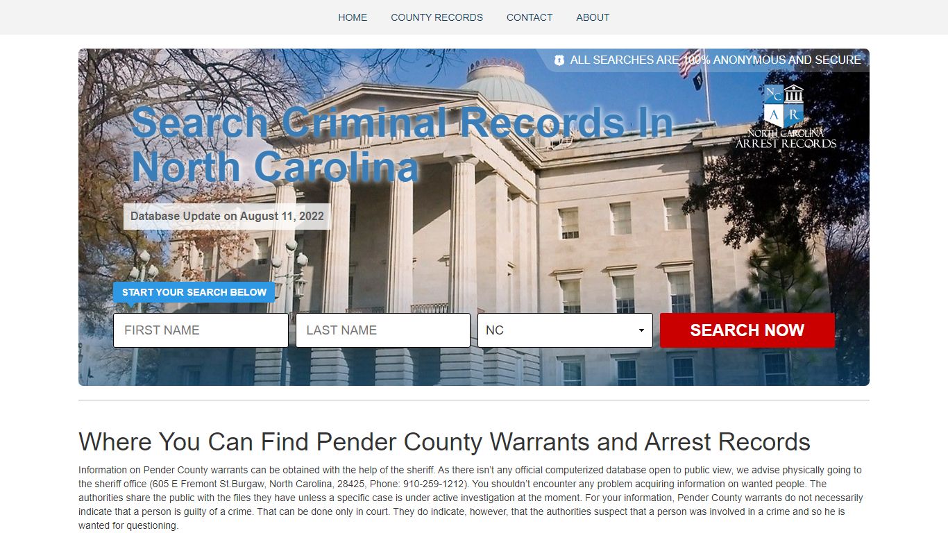 Finding Pender County Warrants and Arrest Records