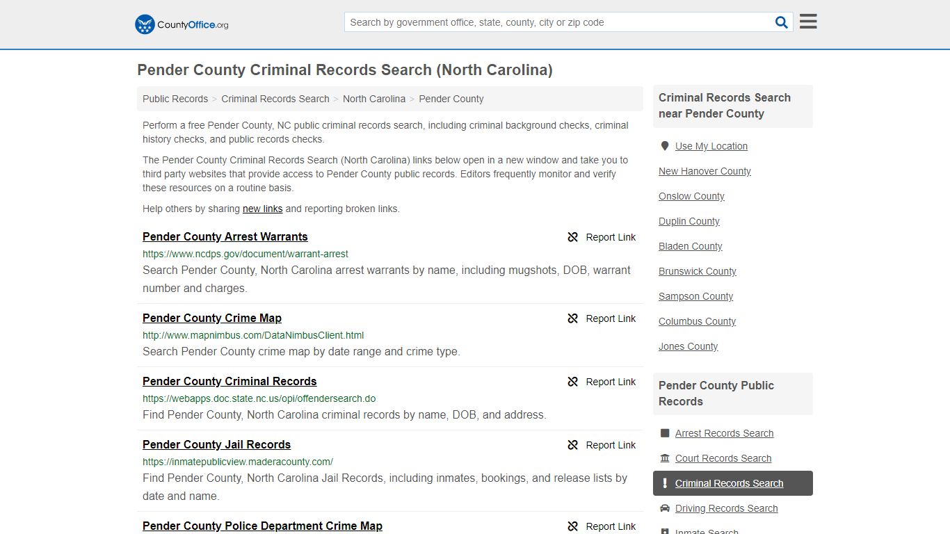 Criminal Records Search - Pender County, NC (Arrests ...